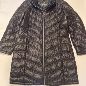 Calvin Klein Long Packable Puffer Jacket XL Black Glossy Down Blend